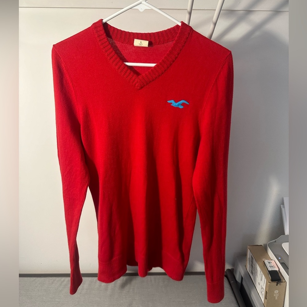 Hollister Large Red Sweater with Blue Logo.